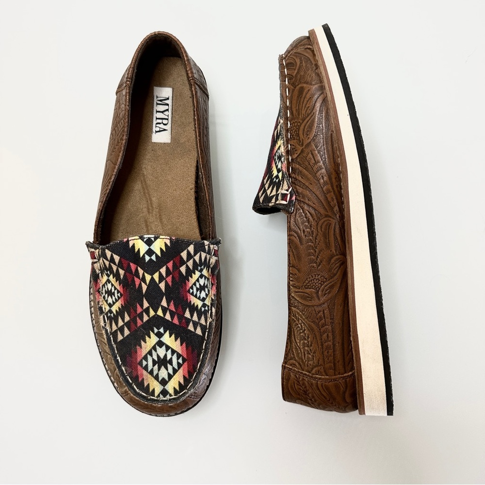Myra Bag Moc Toe Leather + Canvas Shoes 9 Western - Picture 7 of 9